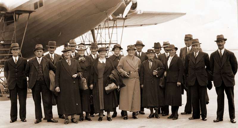 1934 reisje Christelijke bond voor spoorwegpersoneel met rechts Rinze Albertsma en midden Pietertje Walthuis
