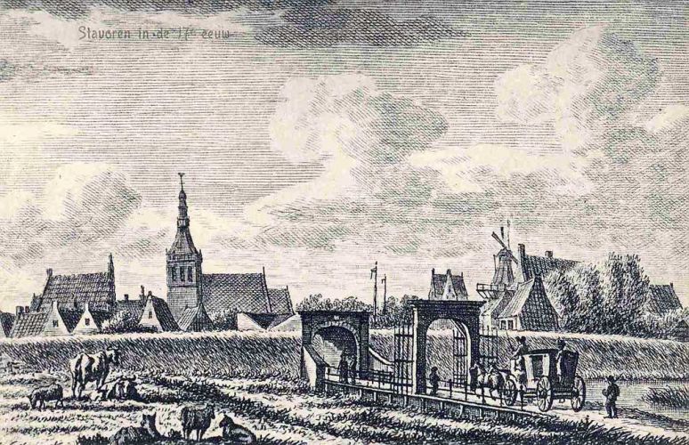 Stavoren met Zuiderpoort op de voorgrond in de 17e eeuw
