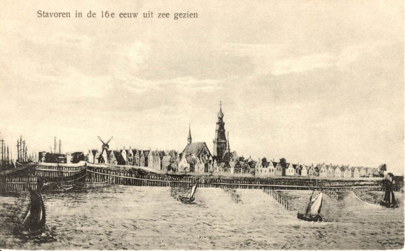 Stavoren vanaf zuiderzee in de 16e eeuw